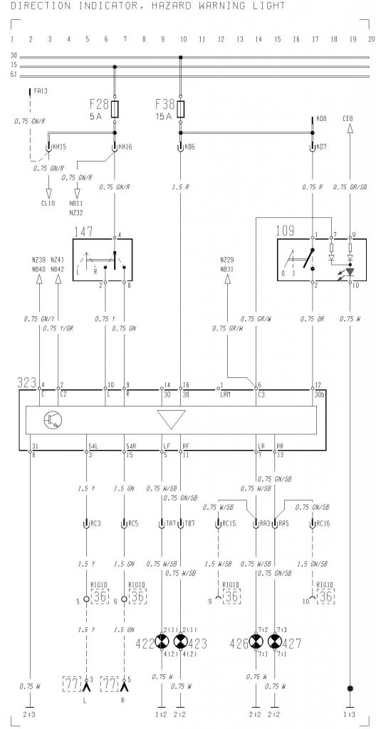 Volvo F12, F16 – wiring diagram – direction indicator, hazard warning ...