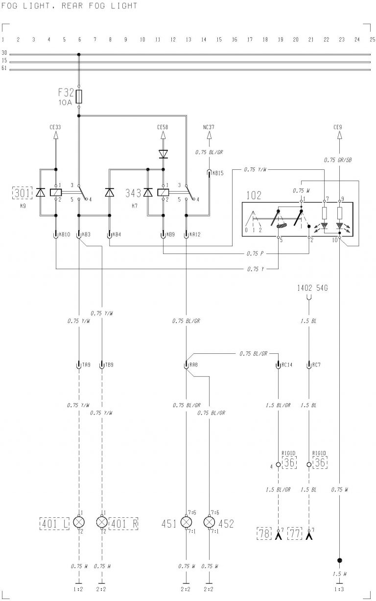 Volvo F12, F16 - wiring diagram - fog light rear, fog light ...