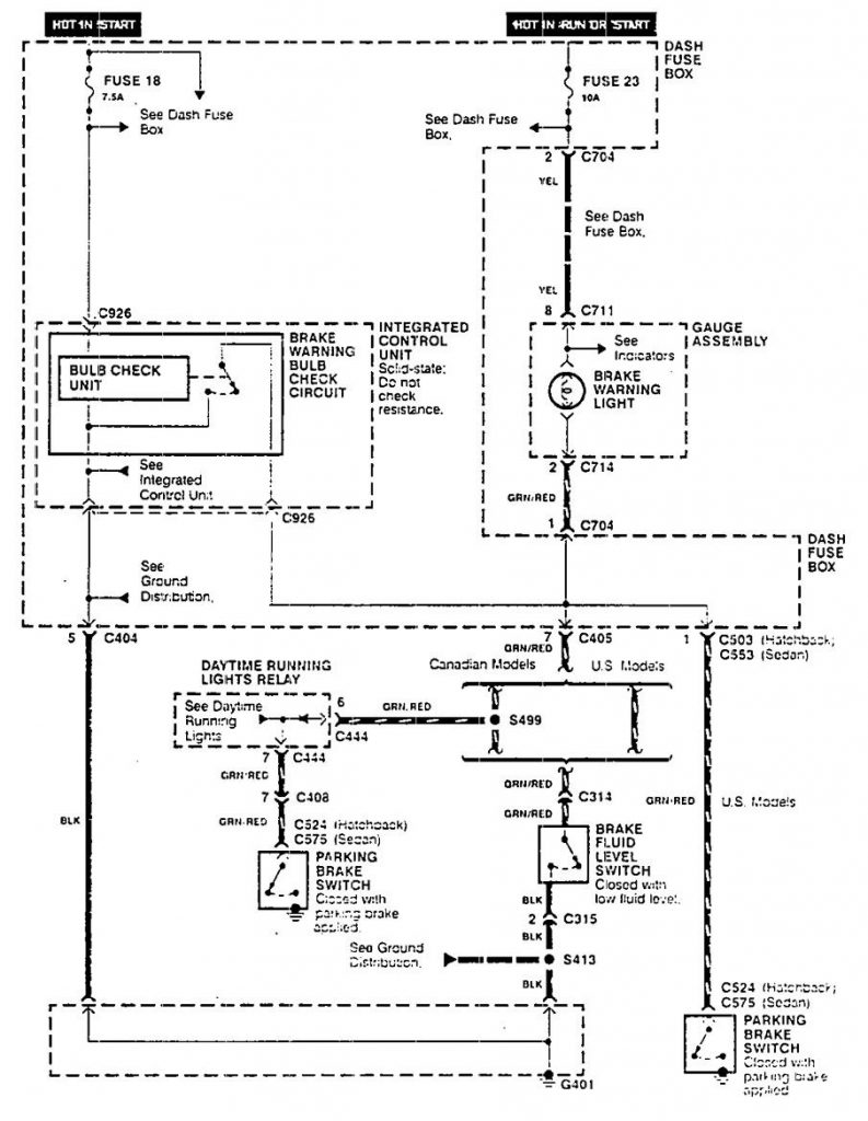 Acura Integra (1990) - wiring diagrams - brake warning system ...