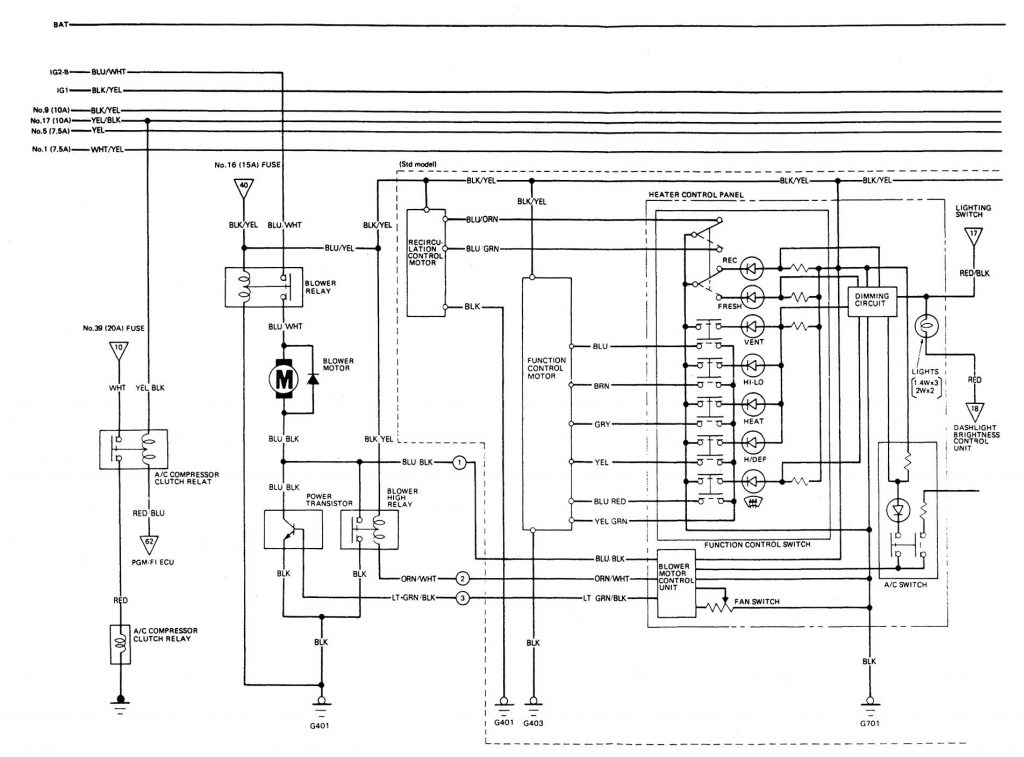 Acura Legend (1989) - wiring diagram - HVAC controls - Carknowledge.info