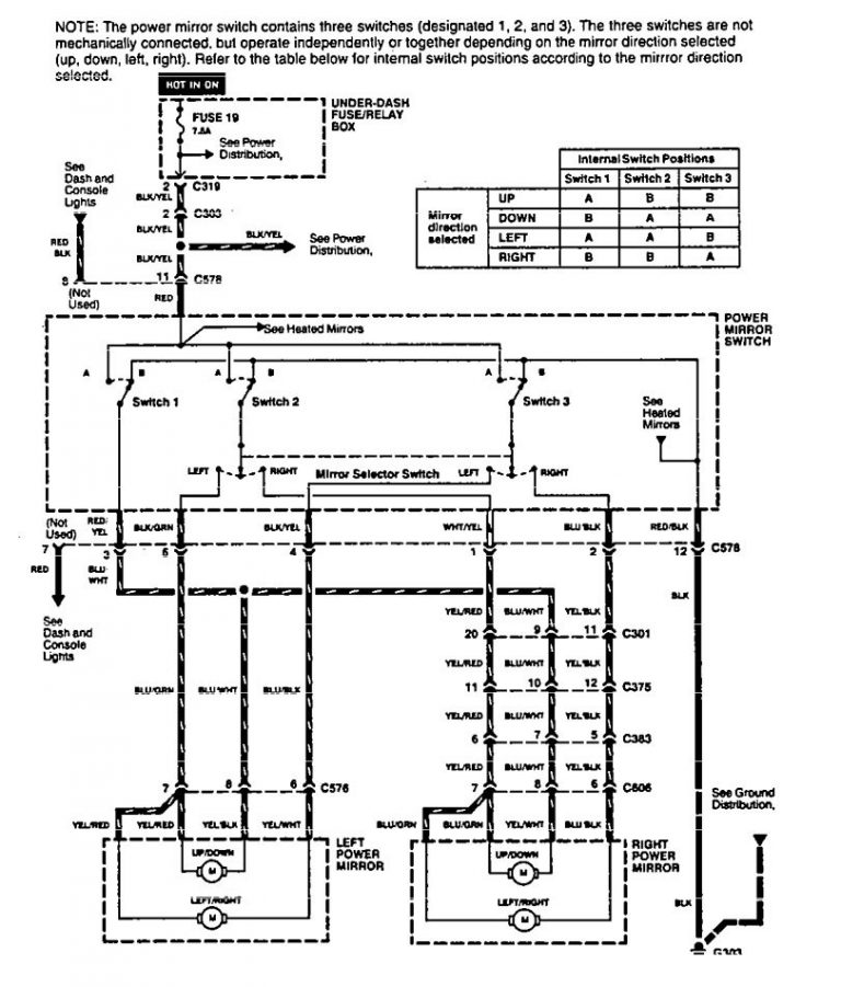 Acura Legend (1994 1995) wiring diagram power mirrors