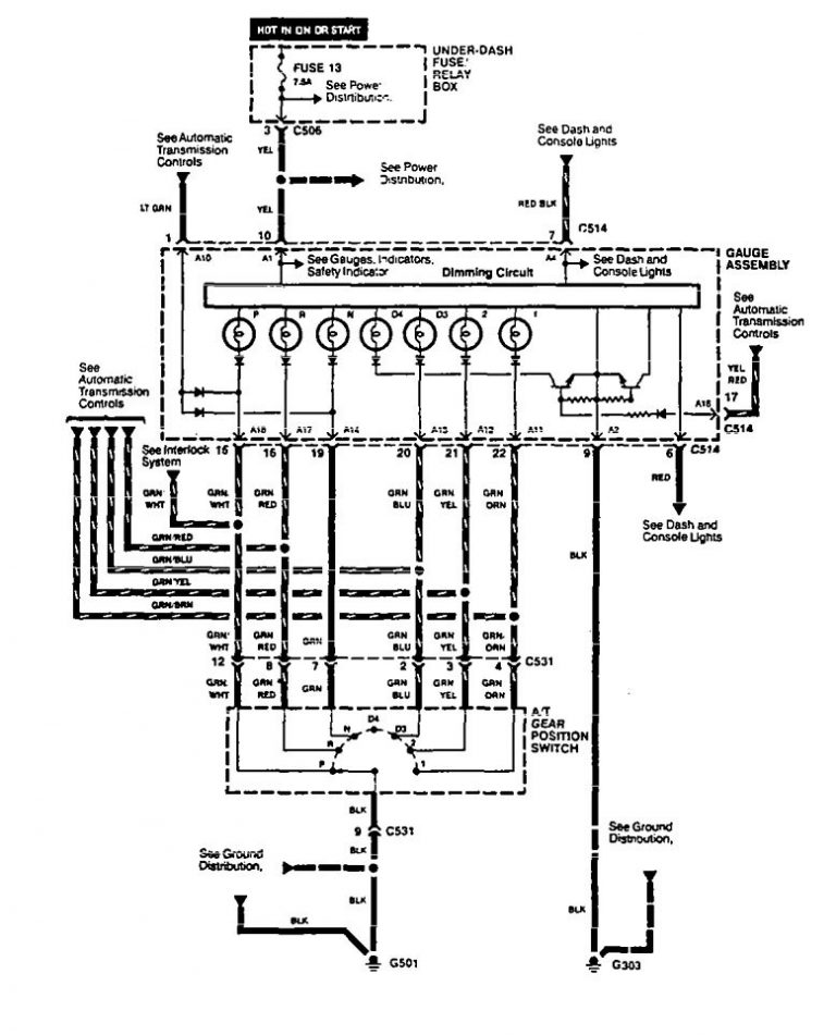 Acura Legend (1994 – 1995) – wiring diagram – shift indicator ...