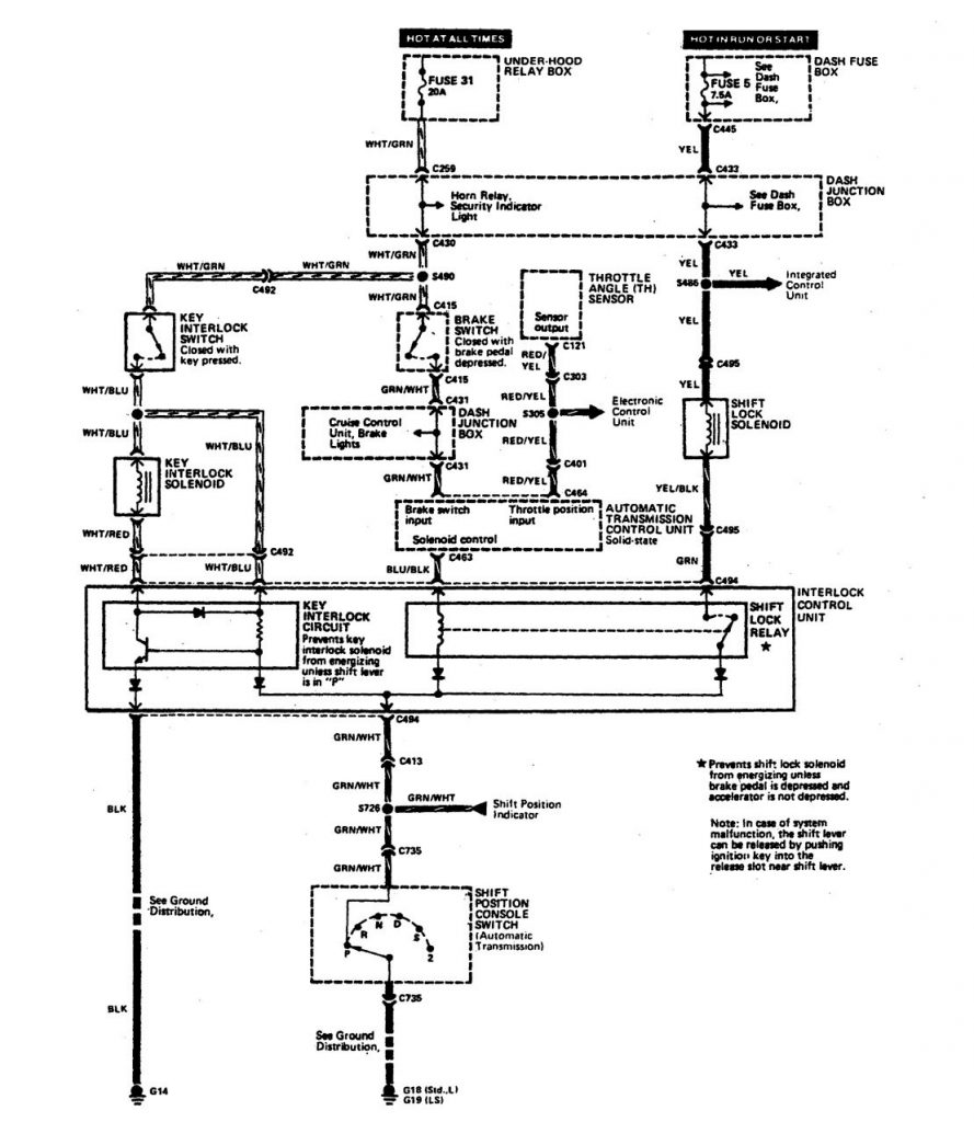 Acura Legend (1990) – wiring diagram – shift interlock - Carknowledge.info