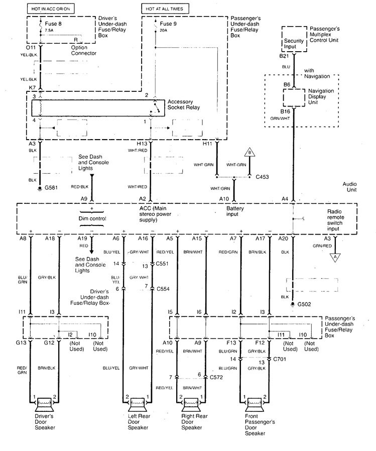 Acura TL (1998 - 1999) - wiring diagrams - audio - CARKNOWLEDGE