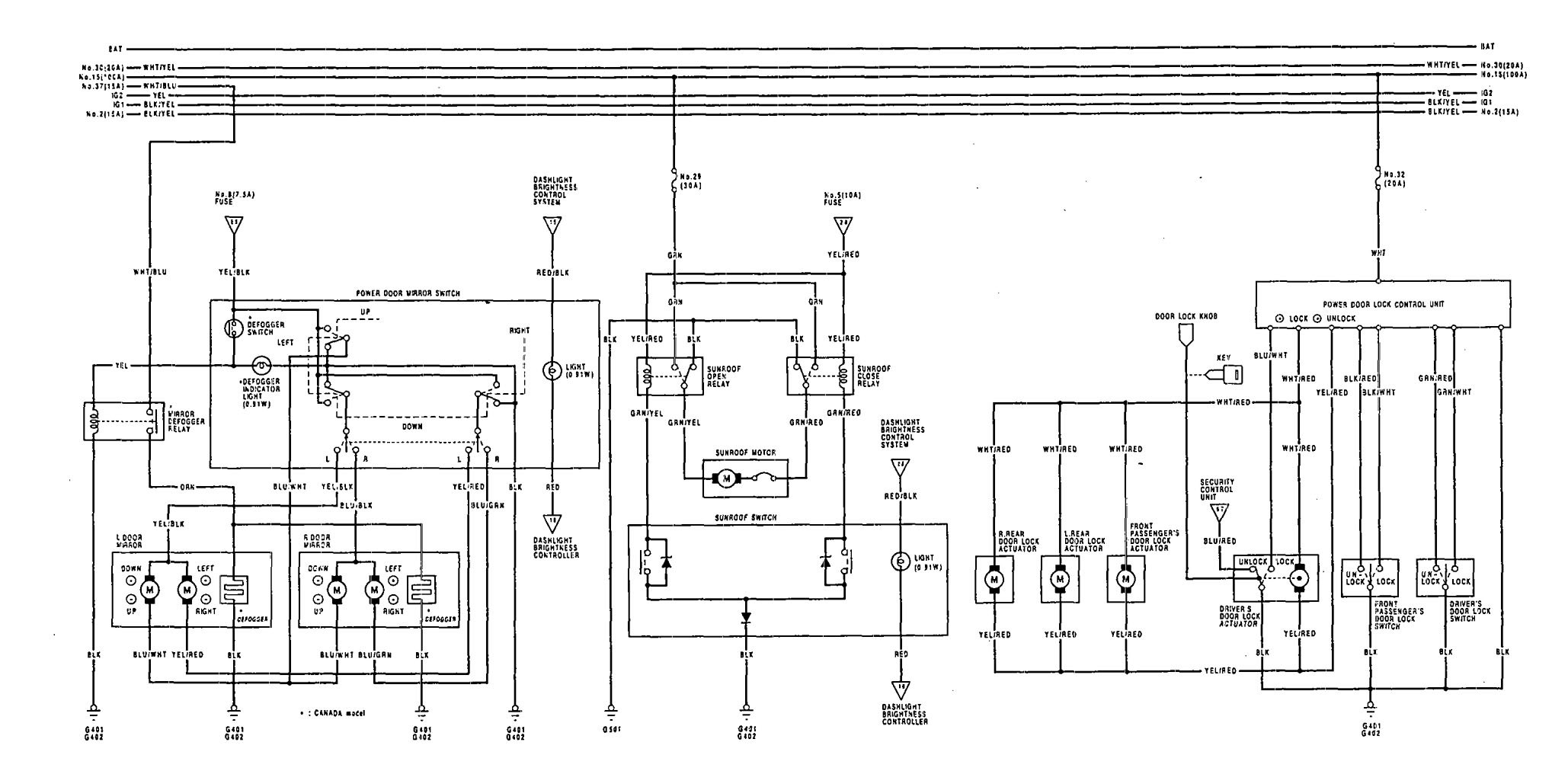 Acura Vigor (1992 - 1993) - wiring diagrams - power locks