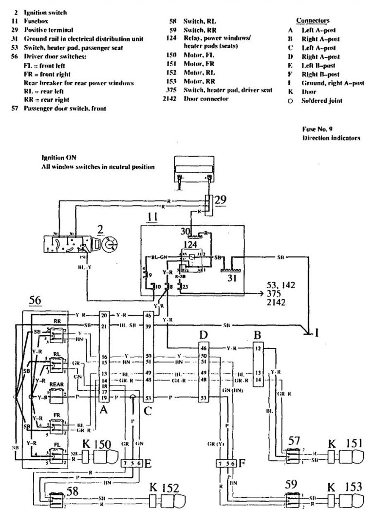 Volvo 740 (1990 – 1991) – wiring diagrams – power windows ...