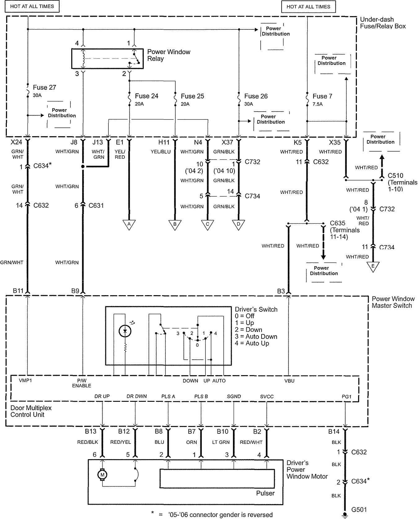 Acura TL (2006) – wiring diagrams – power windows - Carknowledge.info