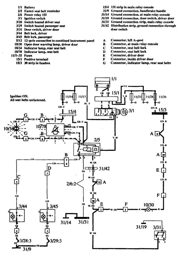 Volvo 760 (1990) - wiring diagrams - seat belt warning - Carknowledge.info