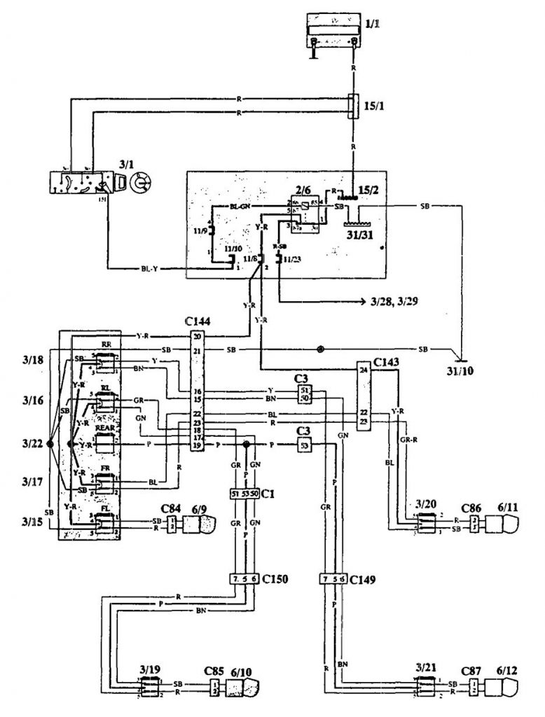 Volvo 940 (1993 – 1994) – wiring diagrams – power windows ...