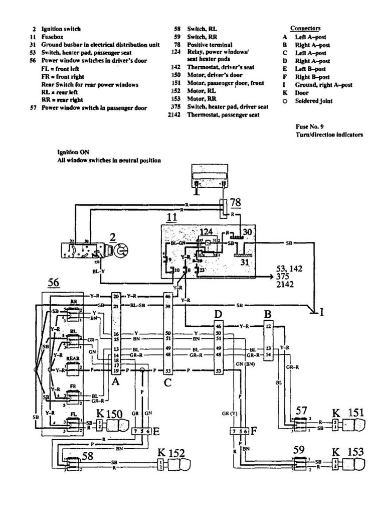 Volvo 940 (1991) – wiring diagrams – power windows - Carknowledge.info