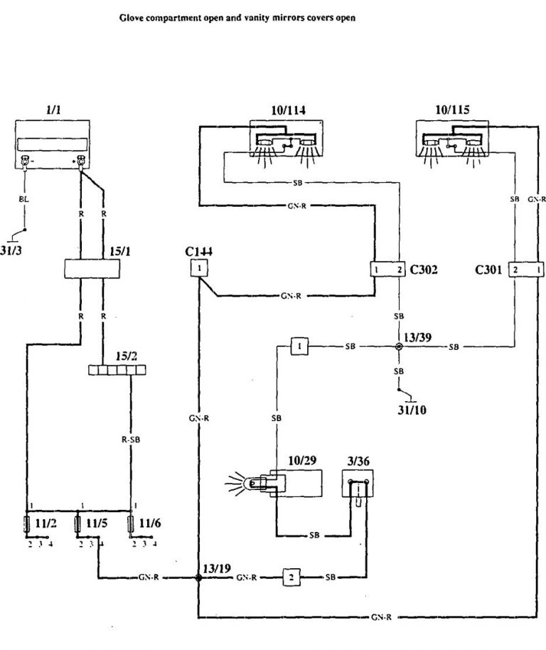 Volvo 940 (1995) – wiring diagrams – glove compartment lamp ...