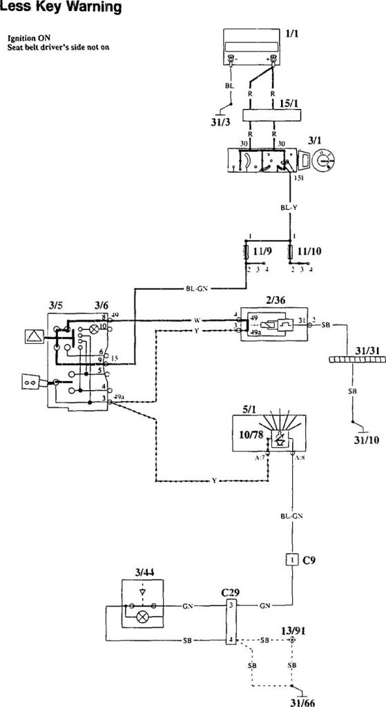 Volvo 940 (1995) – wiring diagrams – seat belt warning - Carknowledge.info