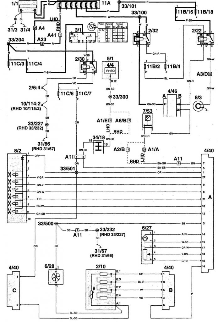 Volvo 960 (1997) – wiring diagrams – HVAC controls - Carknowledge.info