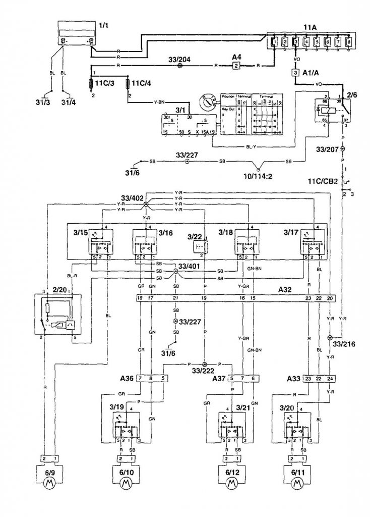 Volvo 960 (1995) – wiring diagrams – power windows - Carknowledge.info