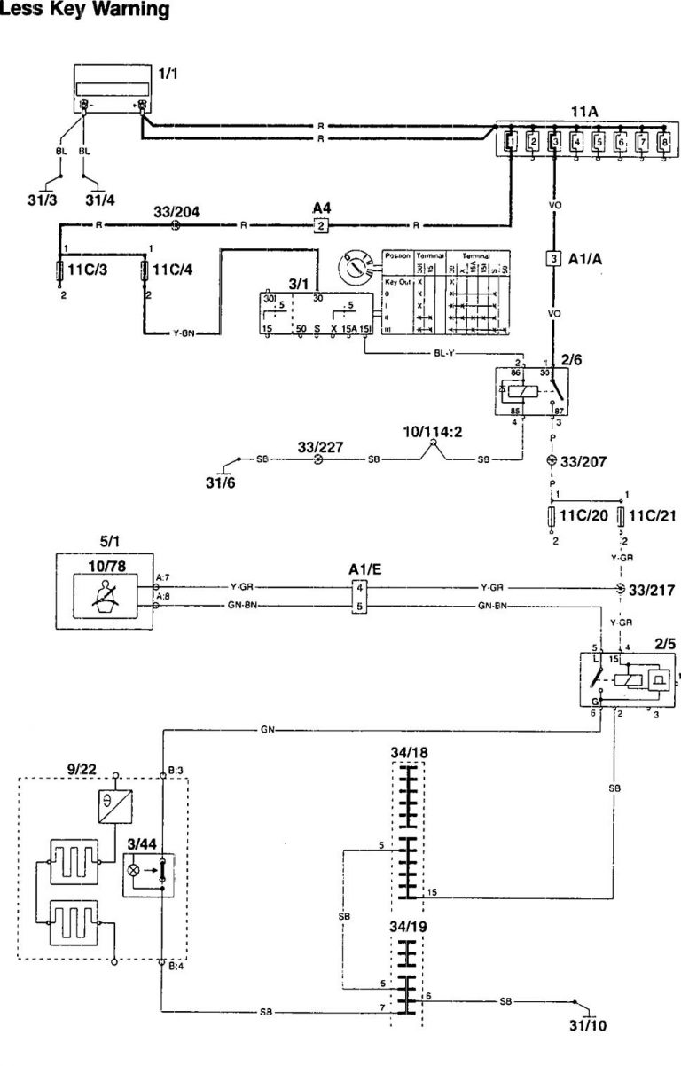 Volvo 960 (1995) - wiring diagrams - seat belt warning - Carknowledge.info