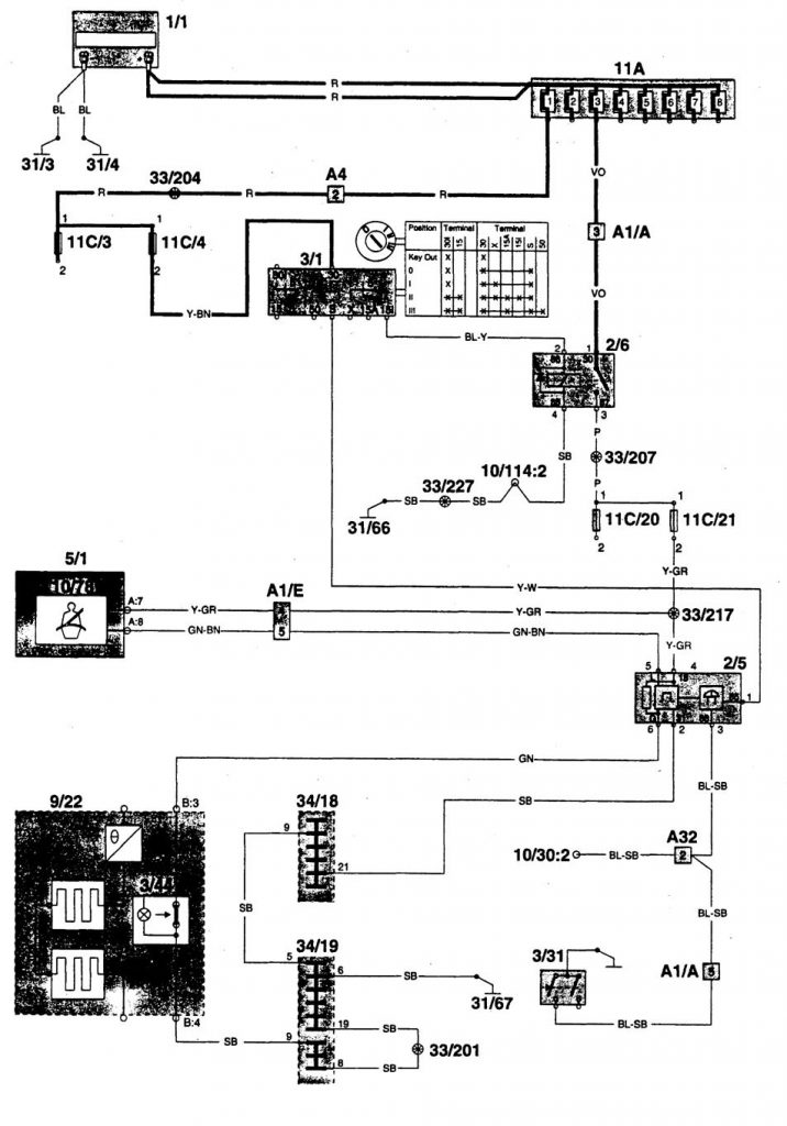 Volvo 960 (1996) – wiring diagrams – seat belt warning - Carknowledge.info