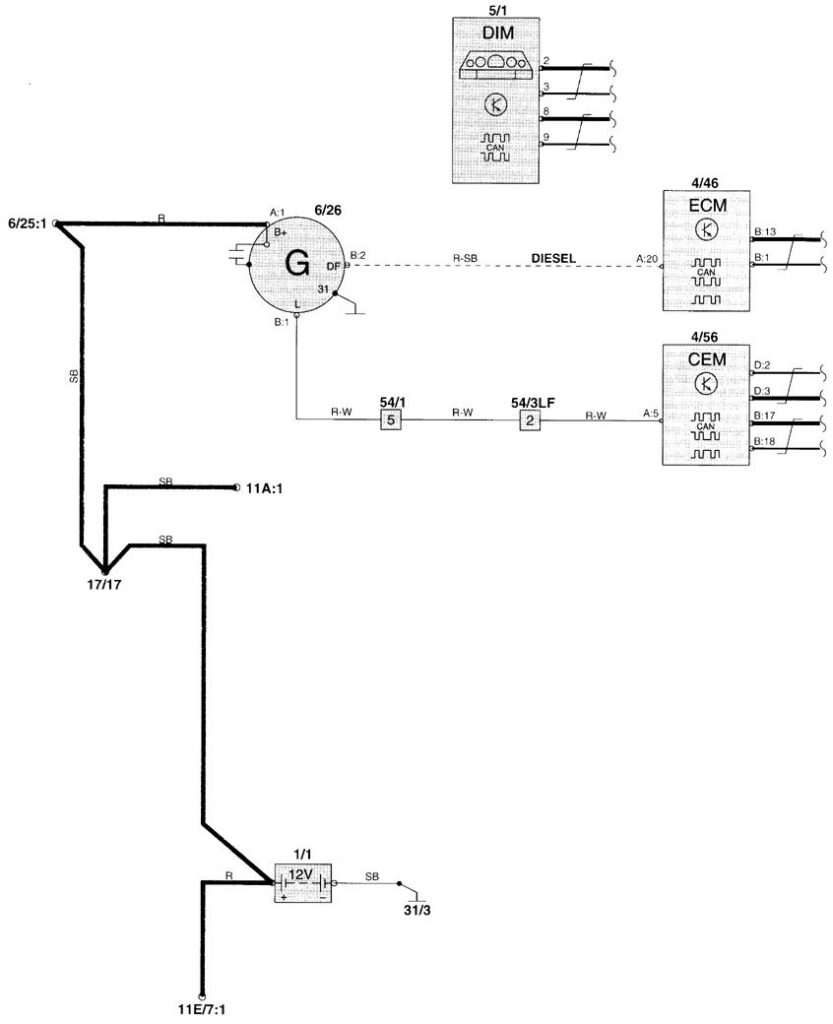 Volvo V70 (2000) – Wiring Diagrams – Charging System - Carknowledge.info