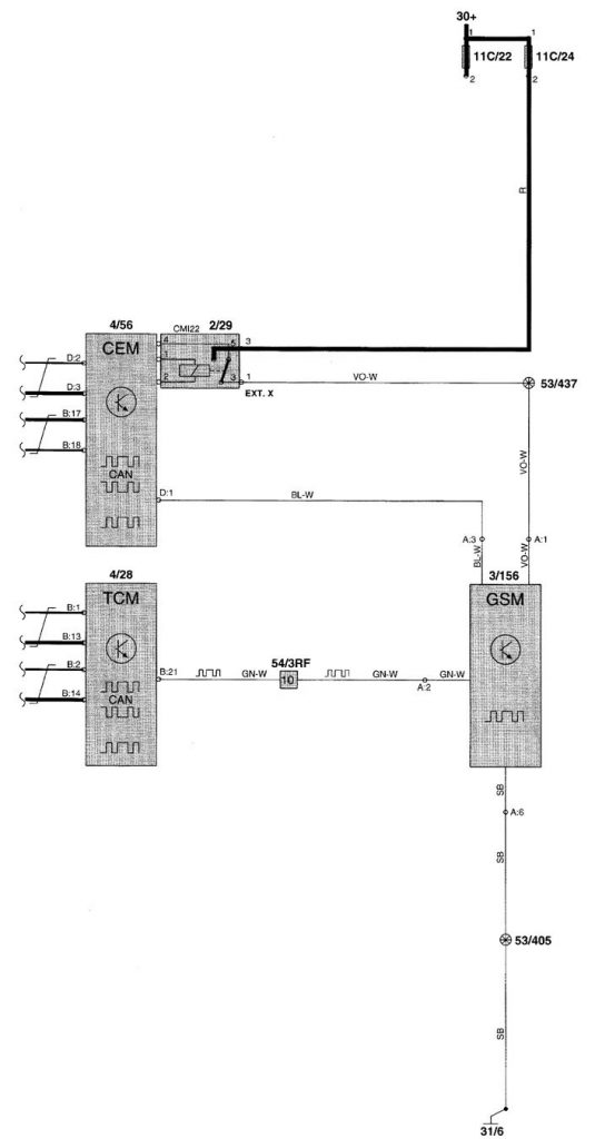 Volvo V70 (2000) – wiring diagrams – electronic shift control ...