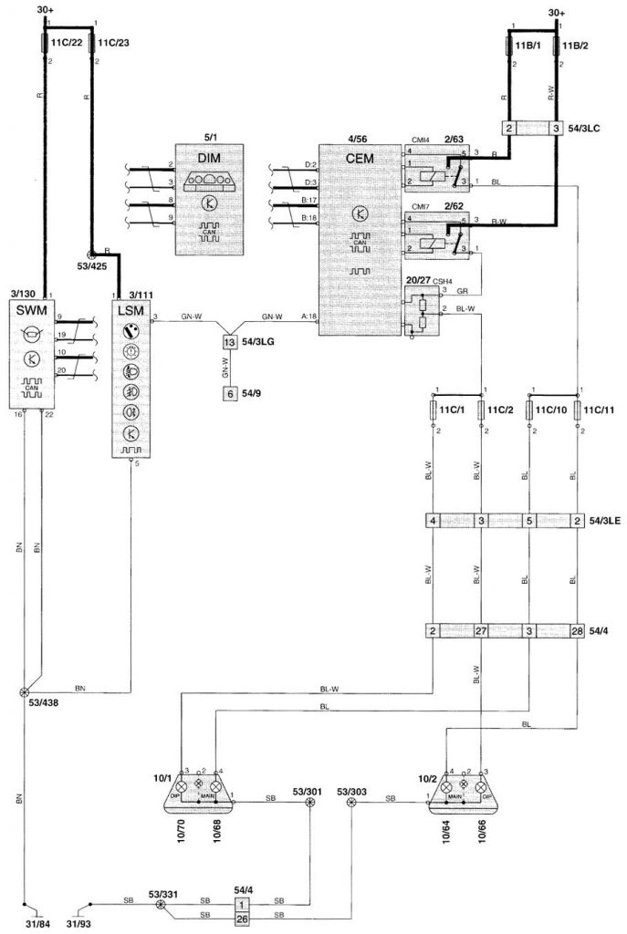 Volvo V70 (2000) – wiring diagrams – headlamps - Carknowledge.info