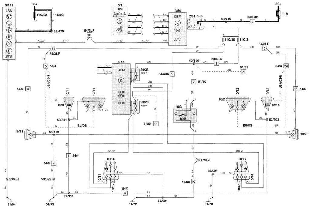 Volvo V70 (2000) - wiring diagrams - parking lamp - Carknowledge.info