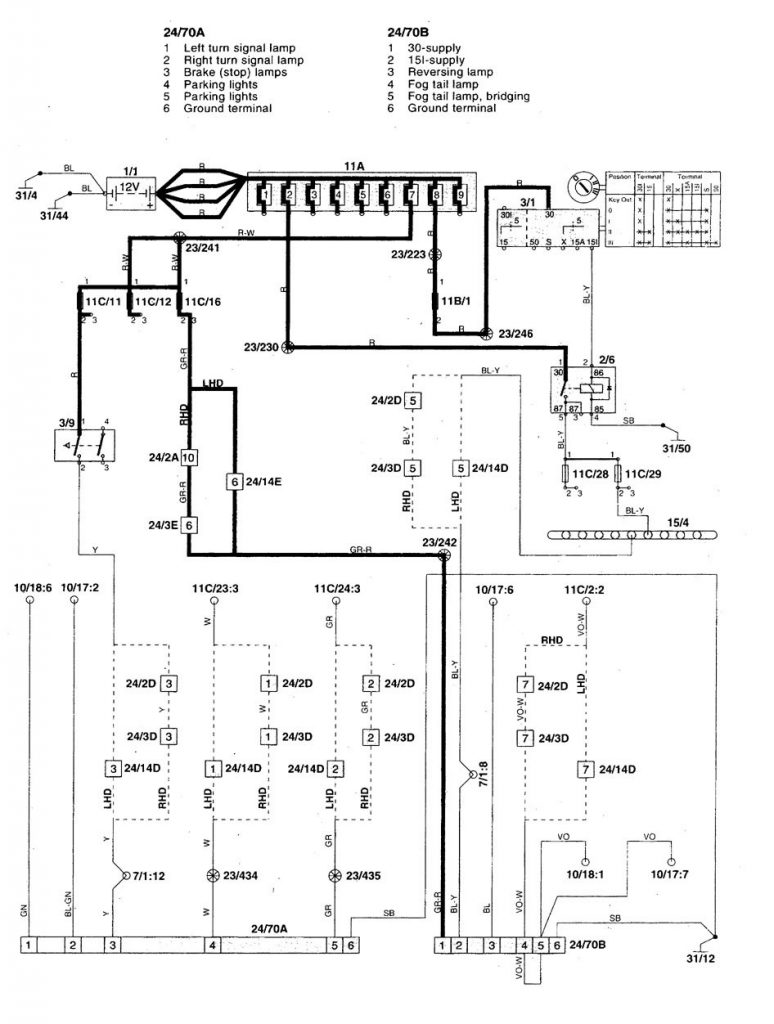 Volvo V70 (1998 – 1999) – wiring diagrams – trailer/camper adapter ...