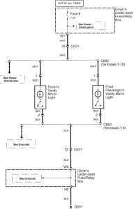 Acura RL - wiring diagram - vanity mirror lamp