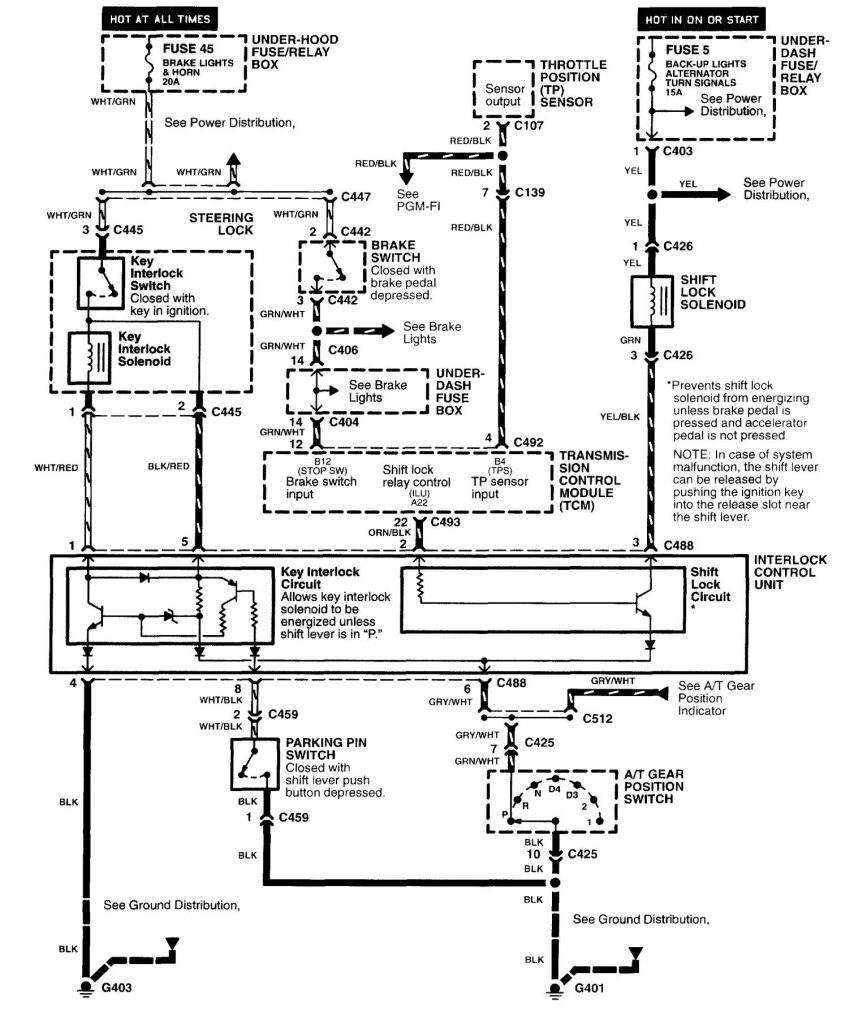 Acura NSX (1997 - 2005) - wiring diagrams - shift interlock
