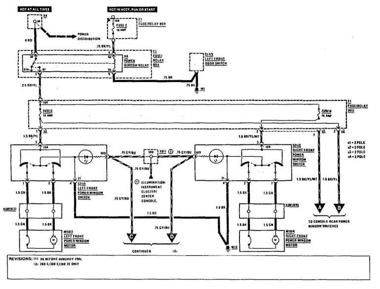 Mercedes-Benz 300E (1990 – 1991) – wiring diagrams – power windows ...