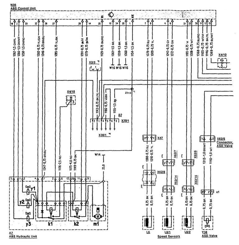 Mercedes-Benz 300SL (1990 - 1992) - wiring diagrams - ABS