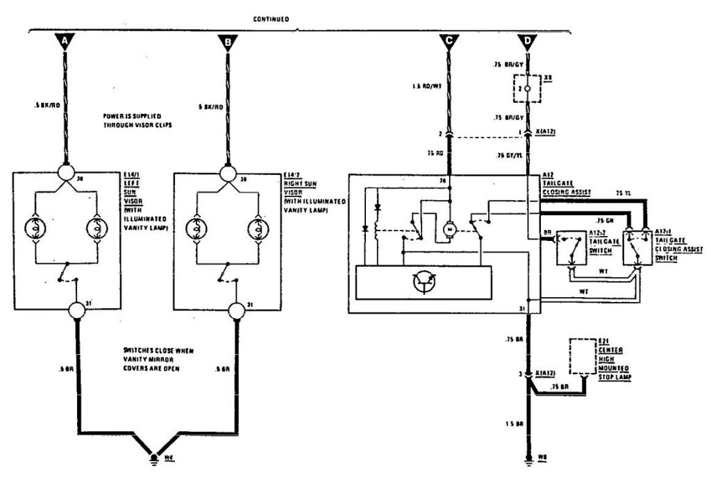 Mercedes-Benz 300TE (1990) – wiring diagrams – vanity mirror lamp ...