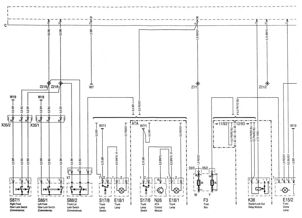 Mercedes-Benz C220 (1994 - 1996) - wiring diagrams - power locks