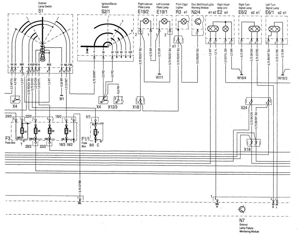 Mercedes-Benz C220 (1994 - 1996) - wiring diagrams - interior lighting