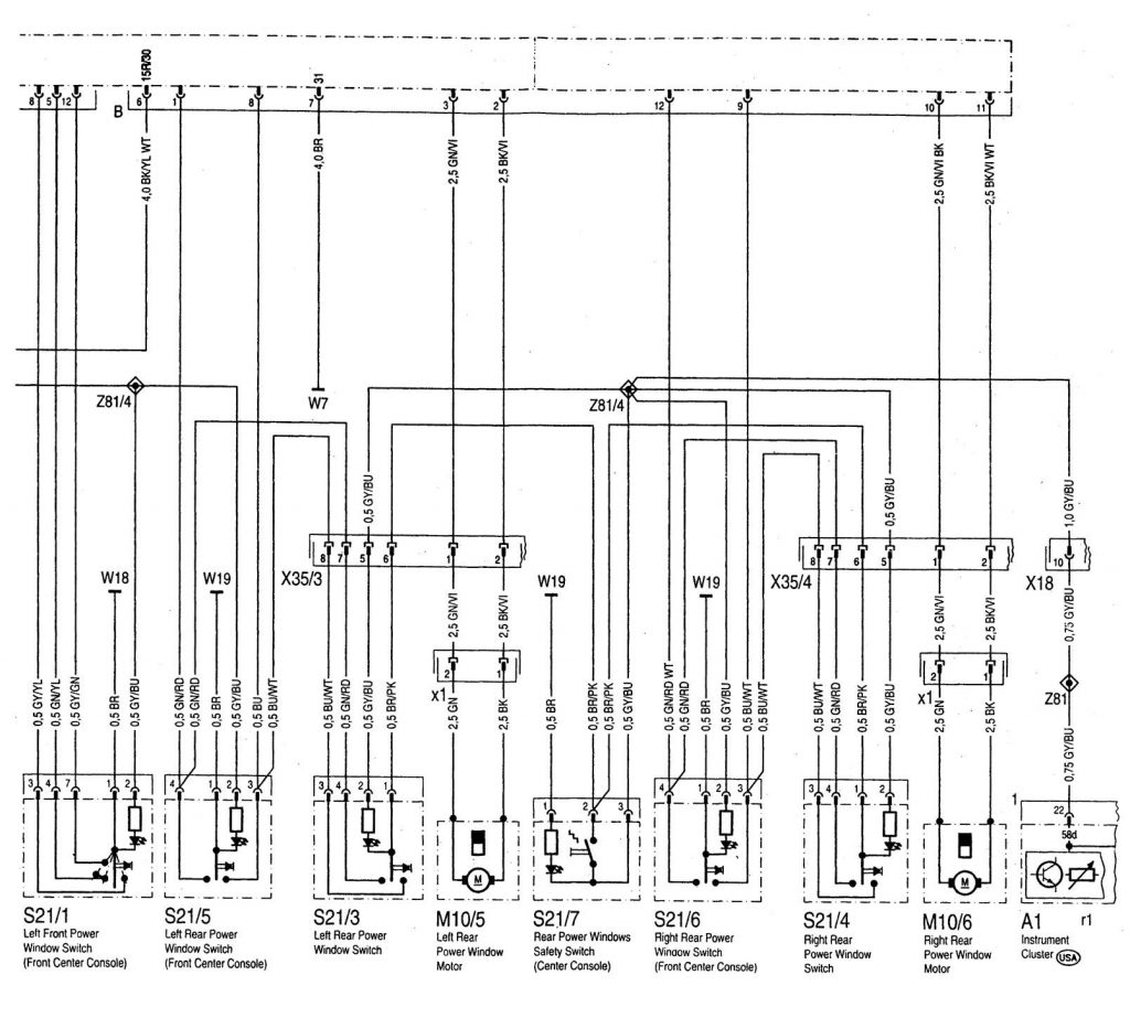 Mercedes-Benz C280 (1997) – wiring diagrams – power windows ...