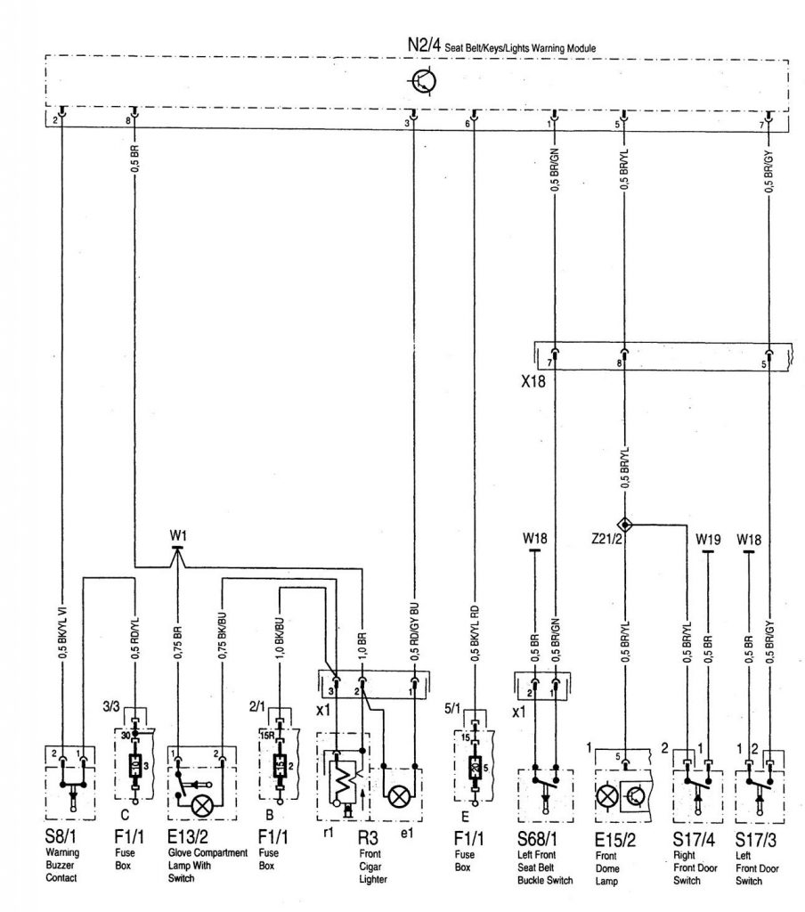 Mercedes-benz C220 (1994 – 1996) – Wiring Diagrams – Seat Belt Warning 