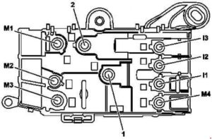 Mercedes-Benz S-Class (c217) - fuse box diagram - engine compartment prefuse (view from above)