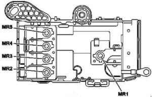 Mercedes-Benz S-Class (c217) - fuse box diagram - engine compartment prefuse (view from below)