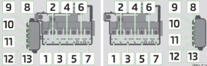 Skoda Rapid Spaceback - fuse box - engine compartment (version 1/version 2)